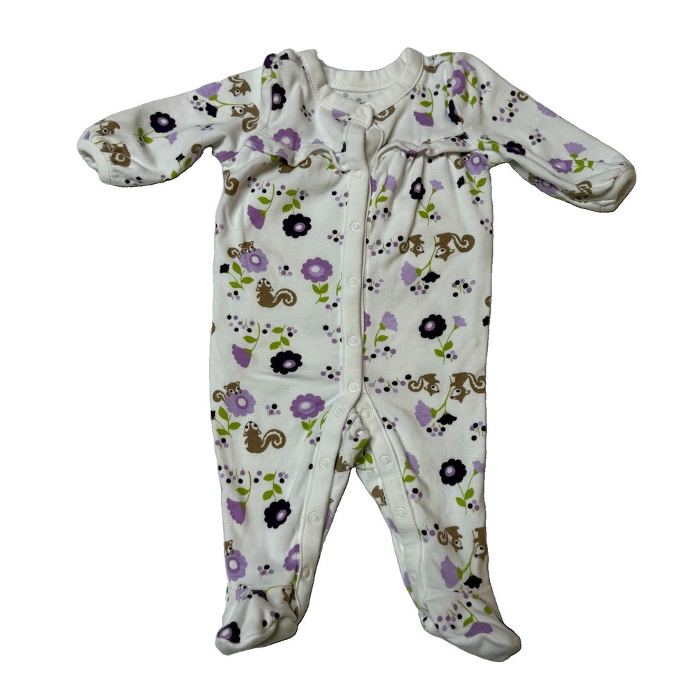 Gymboree 2013 "Squirrel Cutie" Floral Footed Bodysuit 0-3 Months Girls
